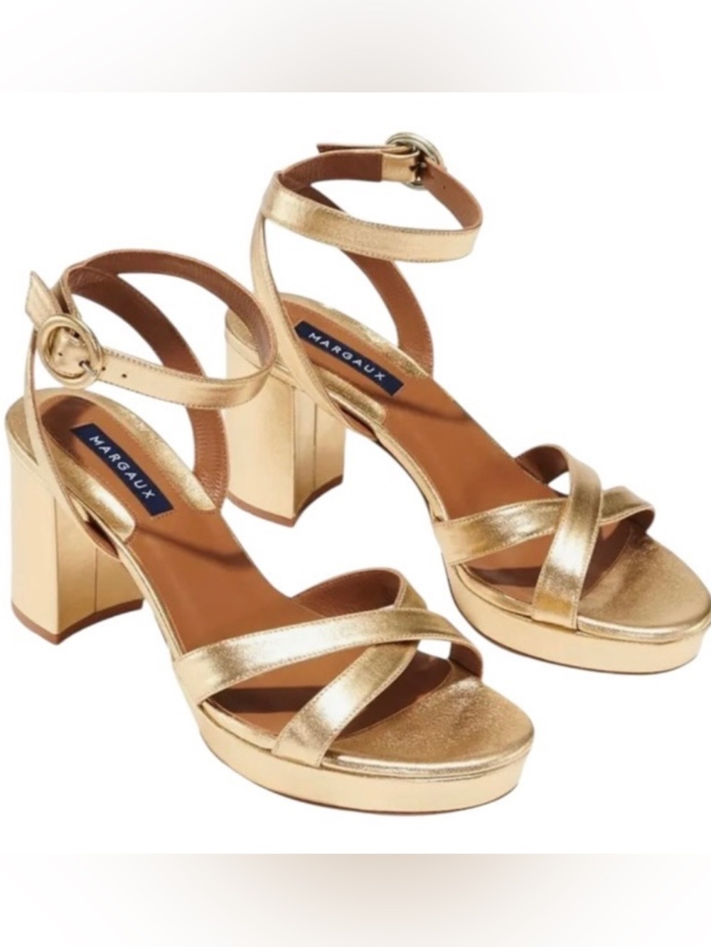 Margaux The Platform Metallic Leather Cross Strap Ankle Strap Sandals Size, 37.5